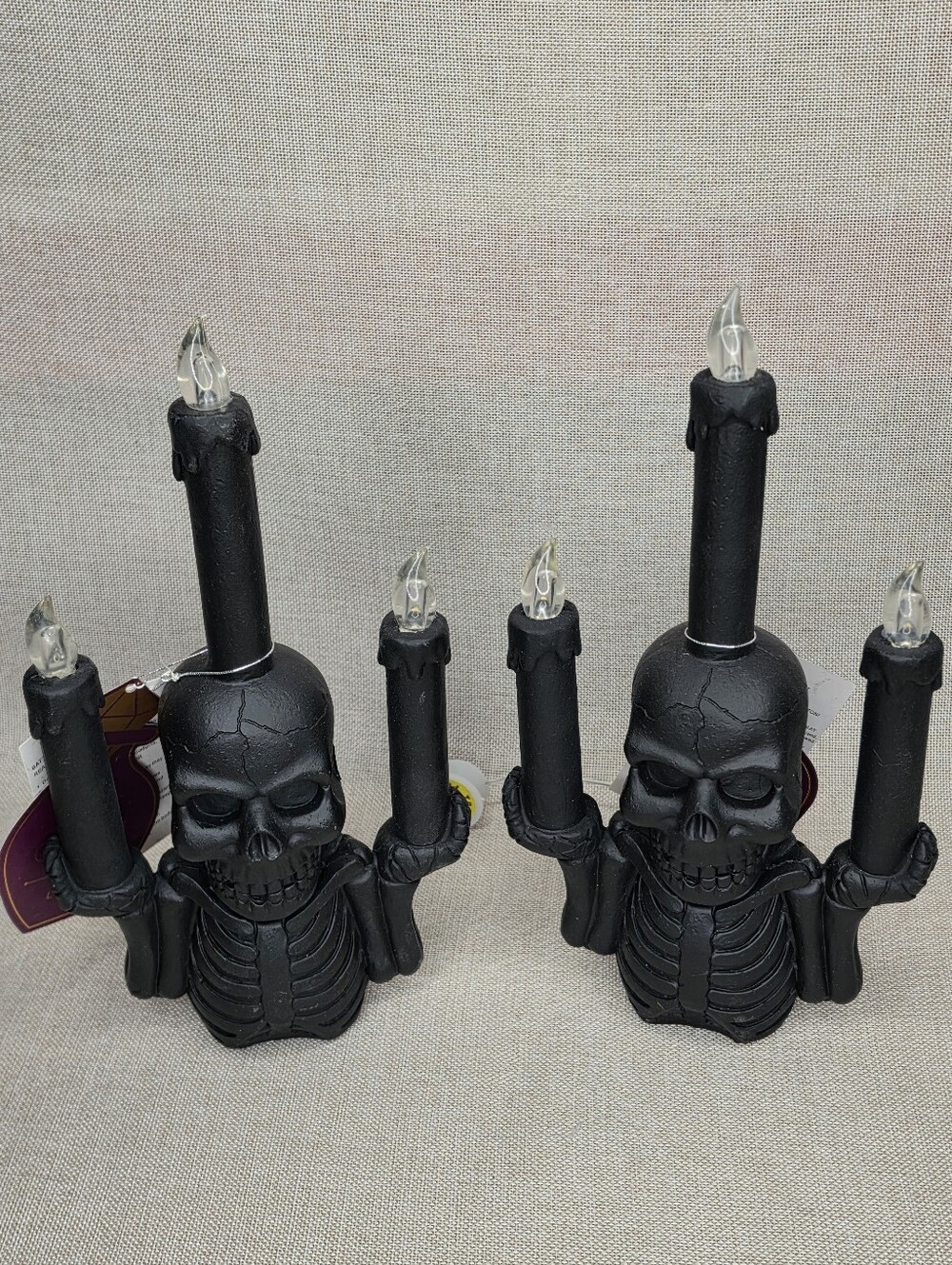 Eerie Charm Black Skeleton Candle Holder Set Black - Halloween Home Accents New